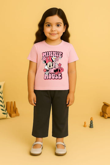 Pink Black Mini House Tracksuit For Girls