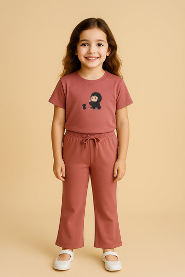 Dusty Rose Cat Squad Tracksuit for Girls