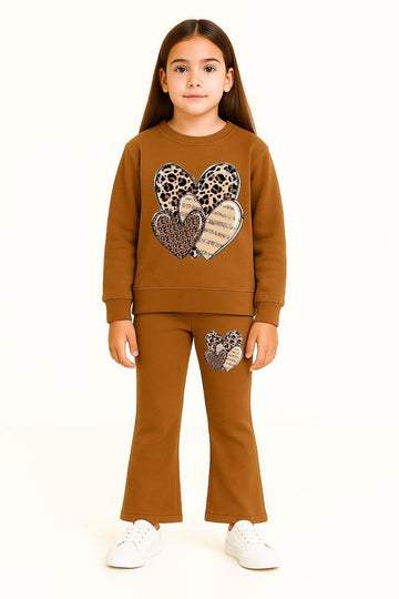 Heart Bellbottom Tracksuit For Girls