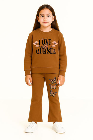 Love your Self Bellbottom Tracksuit For Girls