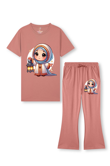 Light Choclate Nikab Girl bell bottom Trouzer Set