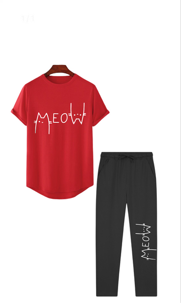 Meow Red Tracksuit For Girls