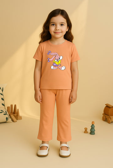 Peach Lonely Bellbottom Trouzer Set For Girls