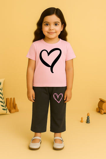 Pink White Heart Tracksuit For Girls