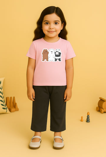 Pink Black Funky Bear Tracksuit For Girls