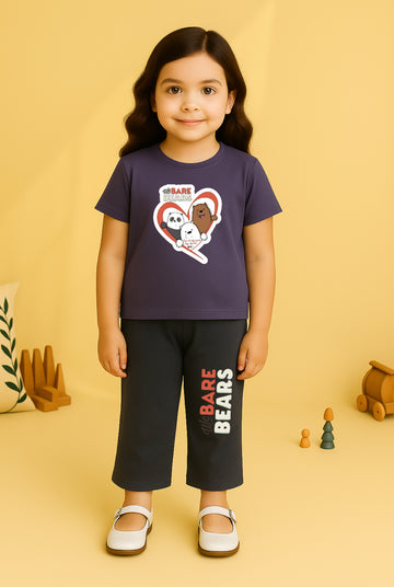 Greyish Purple Bare Bears Tracksuit For Girls