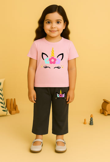 Pink Black Unicorn Tracksuit For Girls