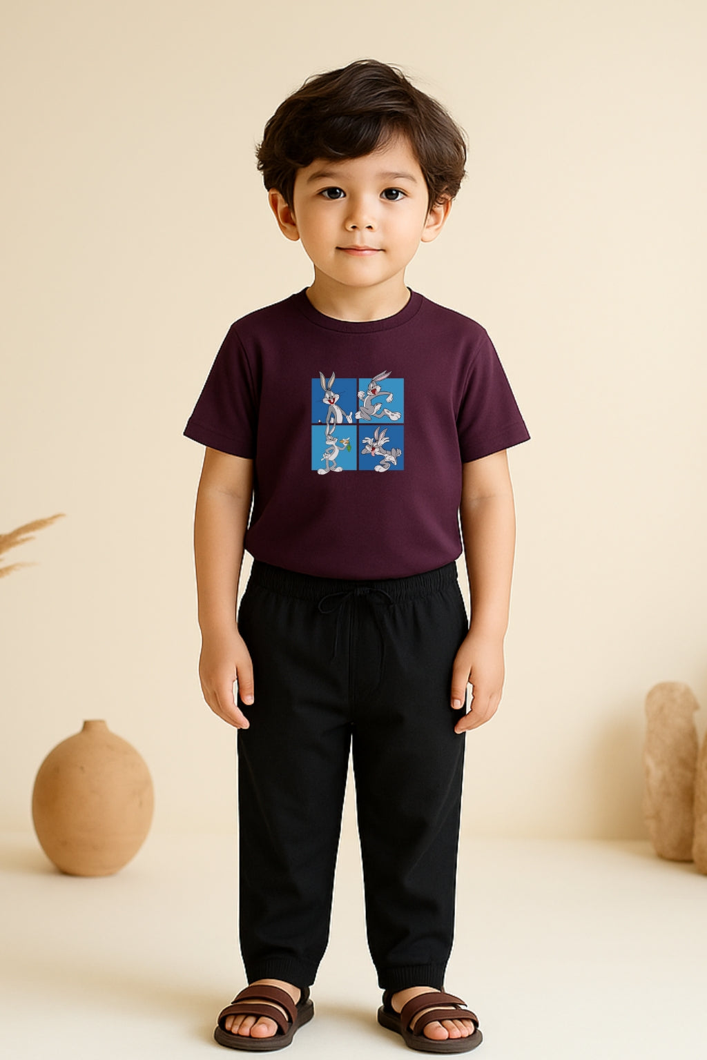 Maroon Bugs Bunny Print Tracksuit for Boys