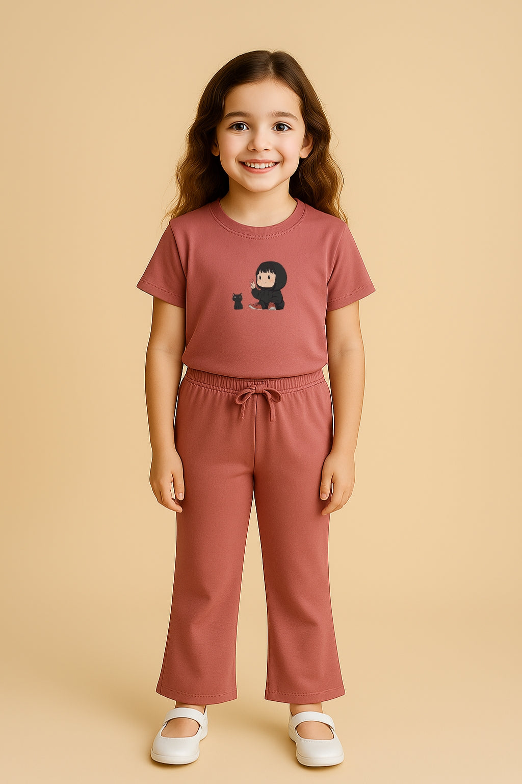 Dusty Rose Cat Squad Tracksuit for Girls