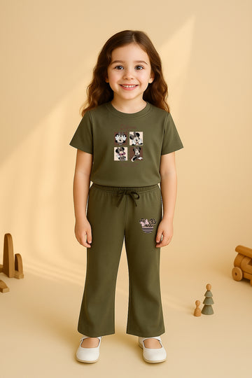 Greyish Brown mici Bellbottom Trouzer set