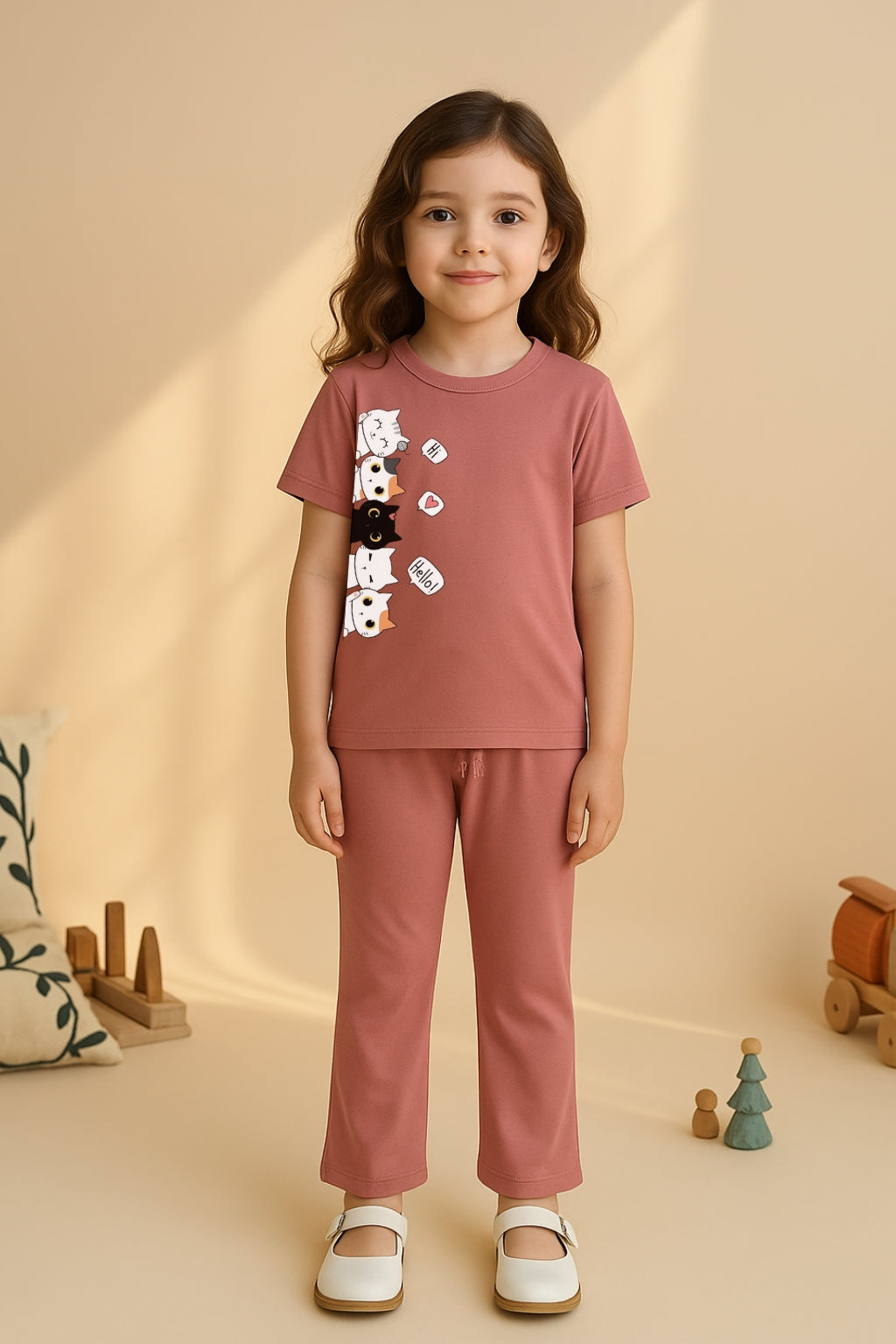 Dusty Rose Cat Squad Tracksuit for Girls