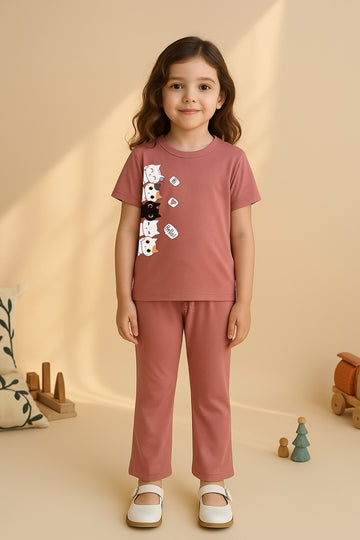 Dusty Rose Cat Squad Tracksuit for Girls