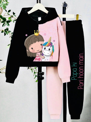 Black pink Papa ki pari Fleece Tracksuit