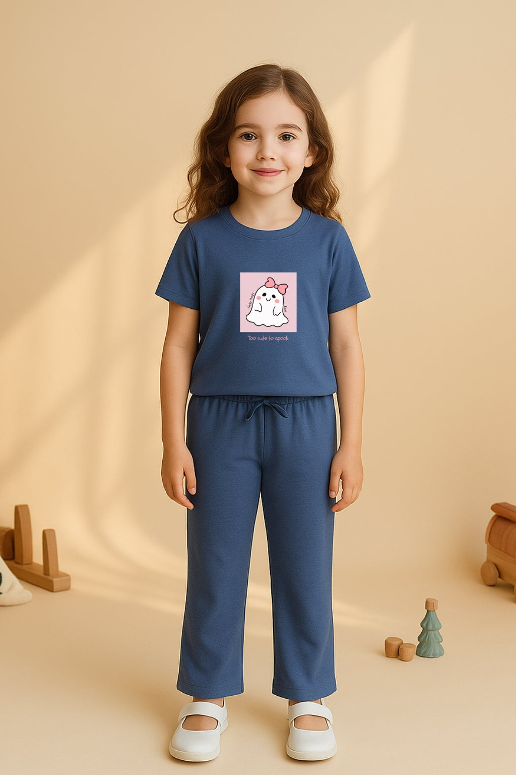 Navy Blue Cute Ghost Tracksuit for Girls