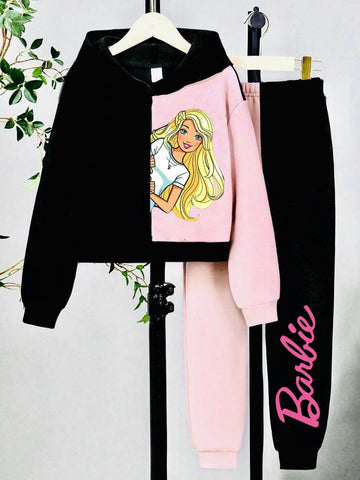 Black pink Barbie fleece tracksuit