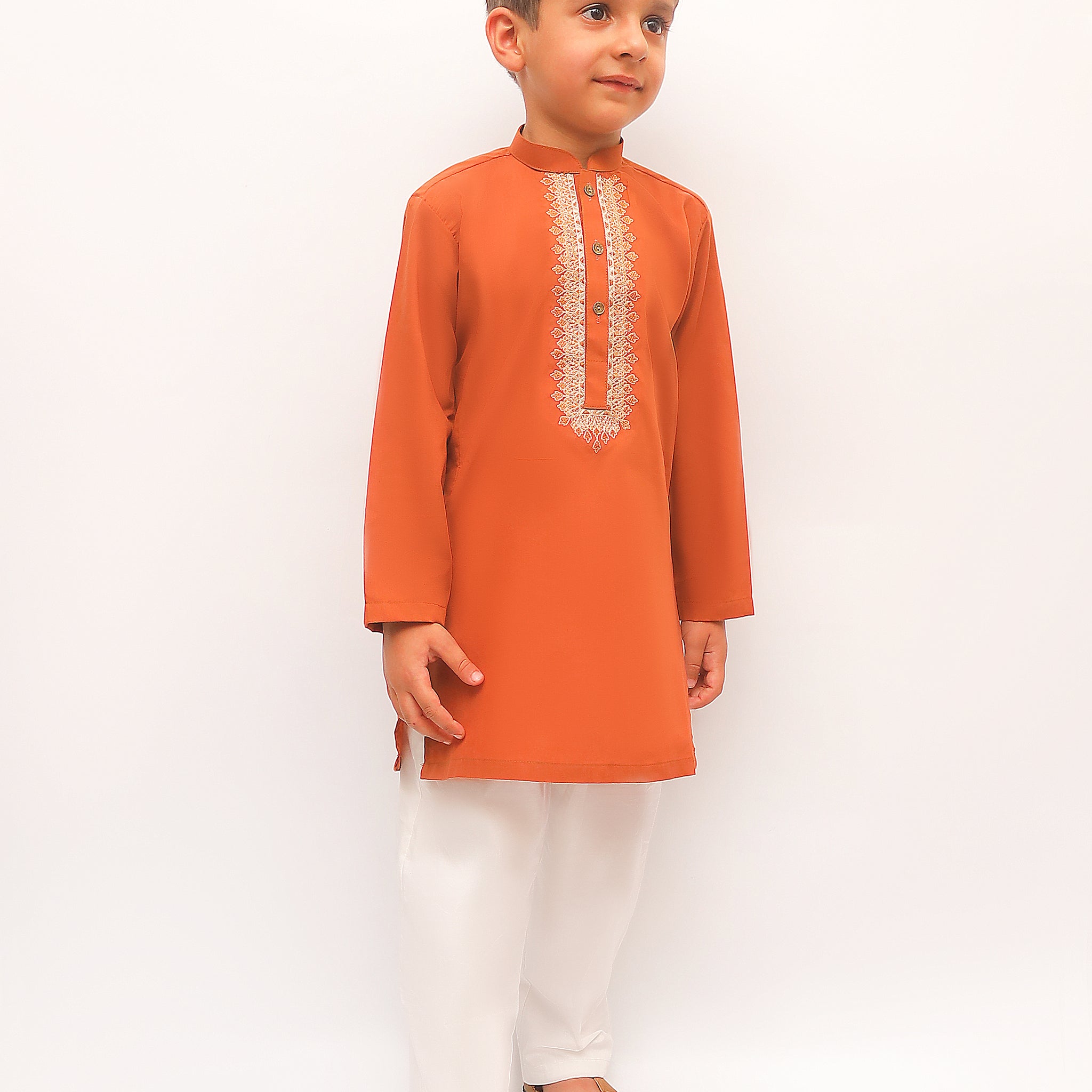 Premium Quality Khaki Embroidered Kurta Trouser For Boys