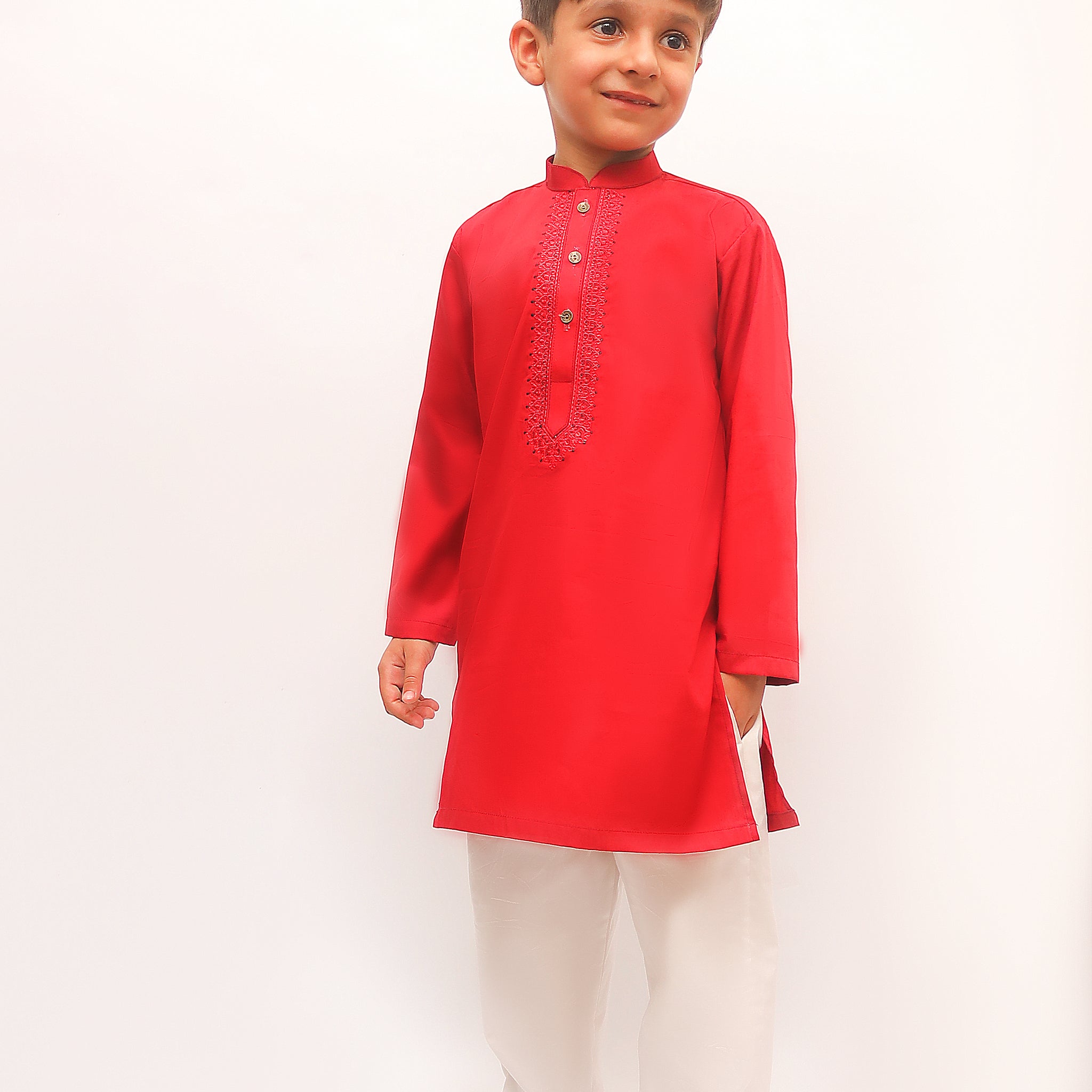 Premium Quality Burgundy Embroidered Kurta Trouser For Boys