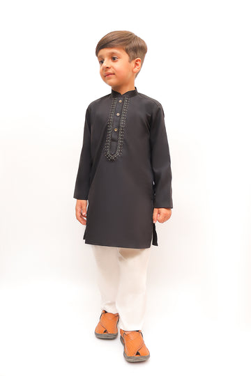 Premium Quality Black  Embroidered Kurta Trouser For Boys