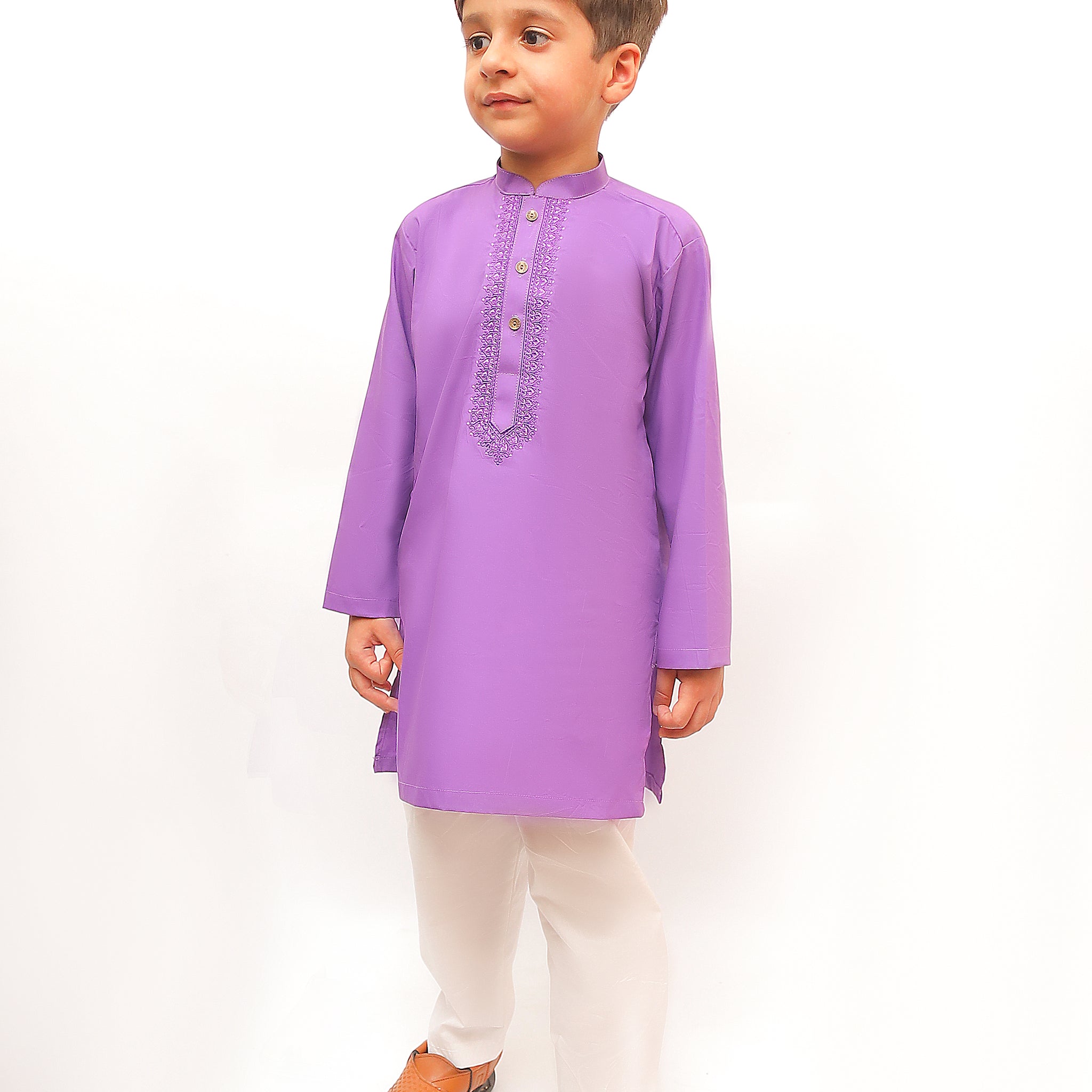 Premium Quality Light Purple Embroidered Kurta Trouser For Boys