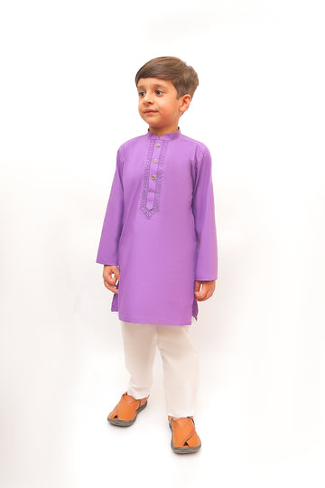 Premium Quality Light Purple Embroidered Kurta Trouser For Boys