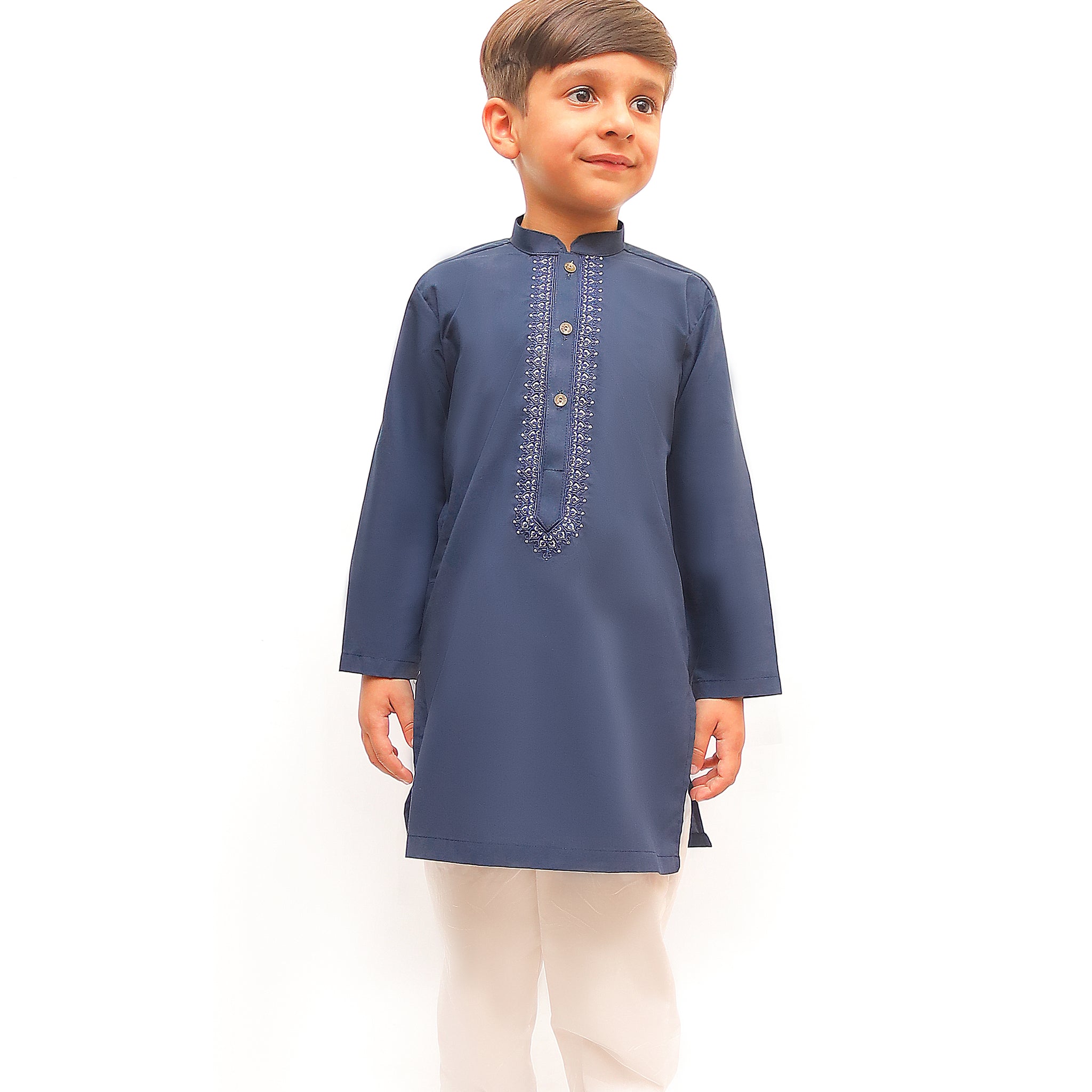 Premium Quality Navy Embroidered Kurta Trouser For Boys