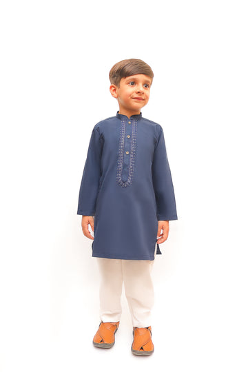 Premium Quality Navy Embroidered Kurta Trouser For Boys