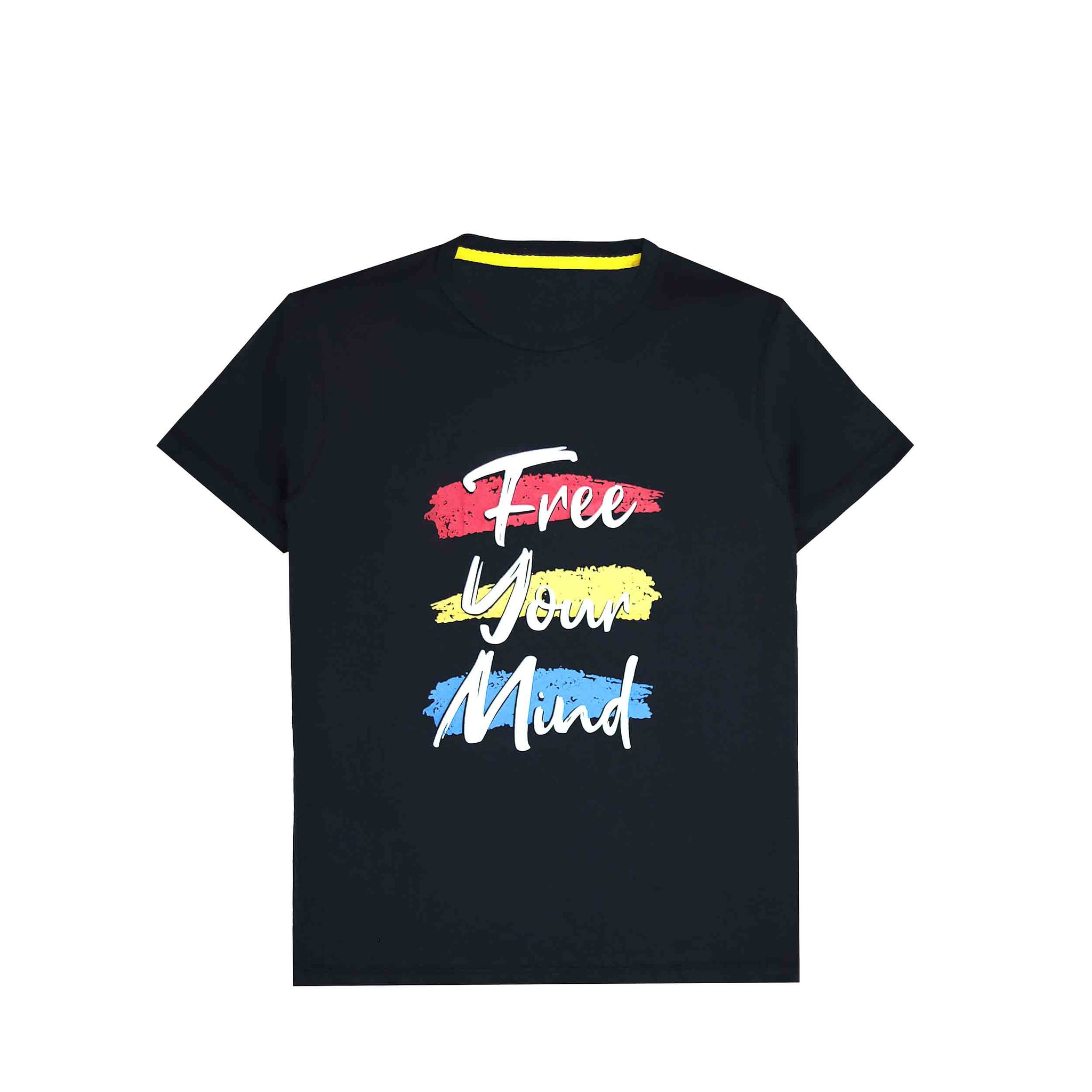 Black "Free Your Mind" Slogan T-Shirt For Boys