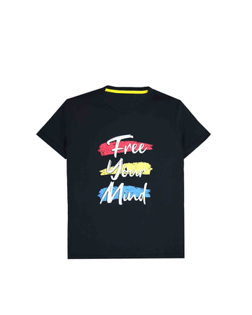 Black "Free Your Mind" Slogan T-Shirt For Boys