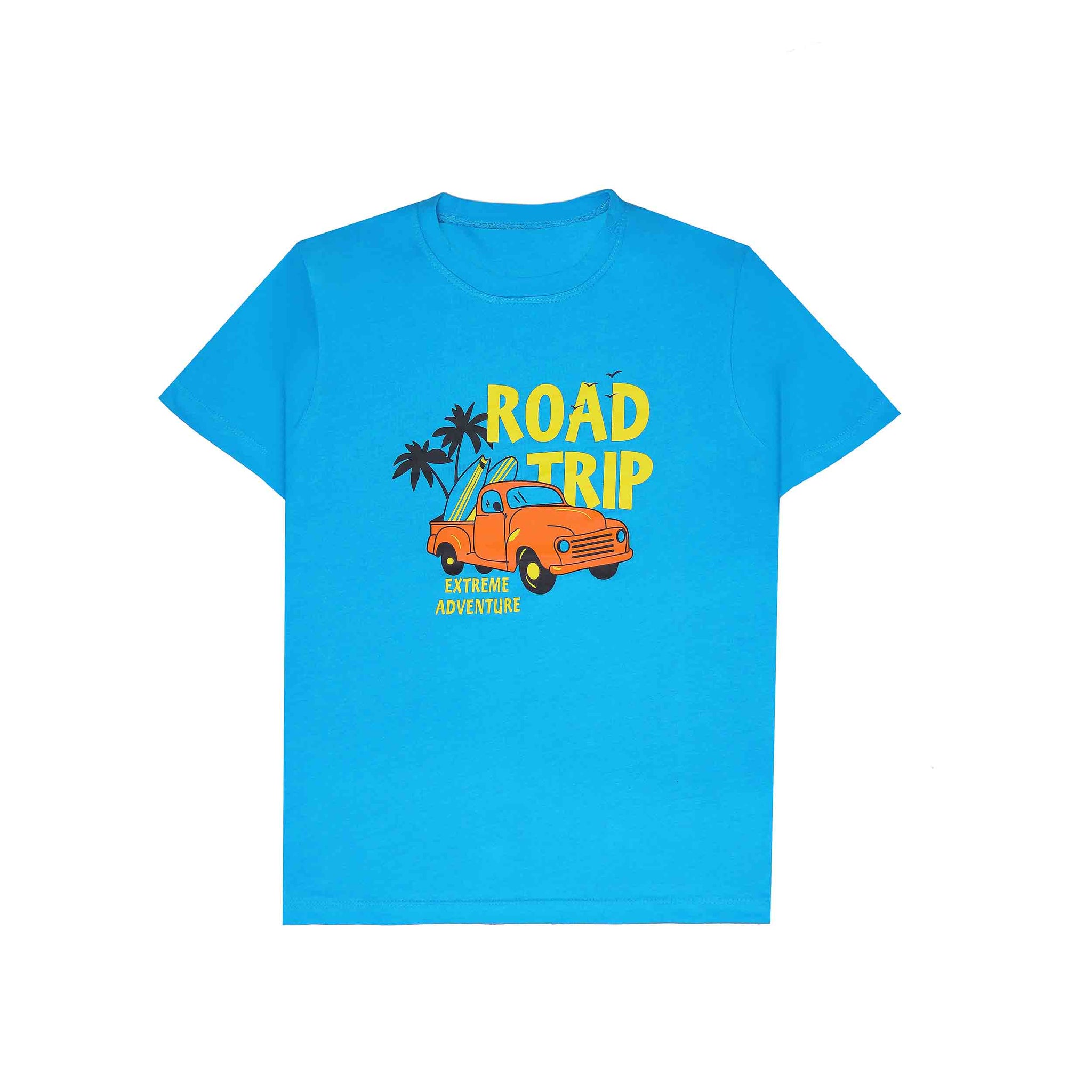 Blue "Road Trip" Slogan T-Shirt For Boys