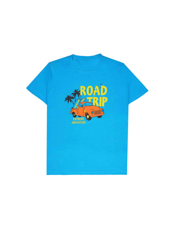 Blue "Road Trip" Slogan T-Shirt For Boys