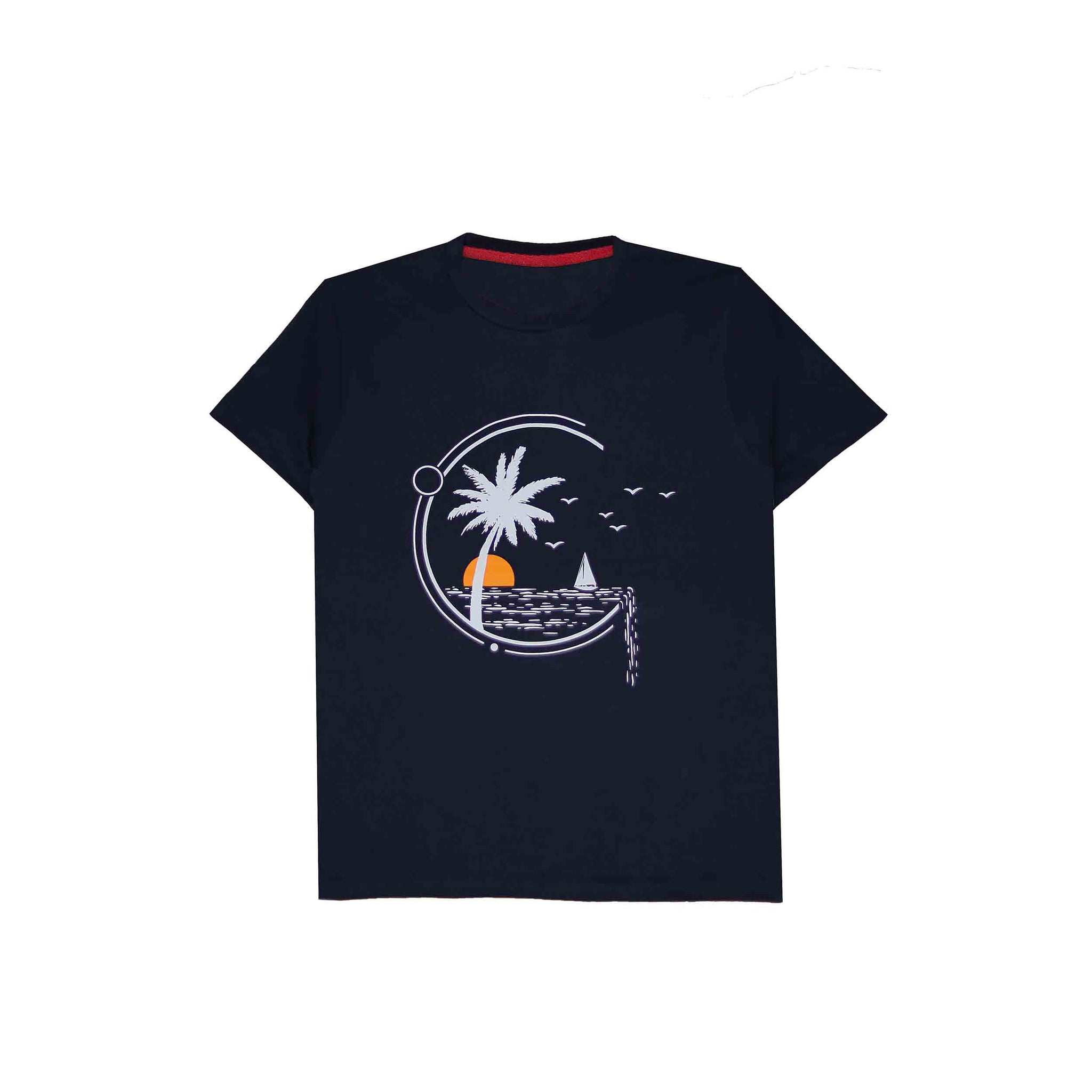 Navy Printed T-Shirt For Boys