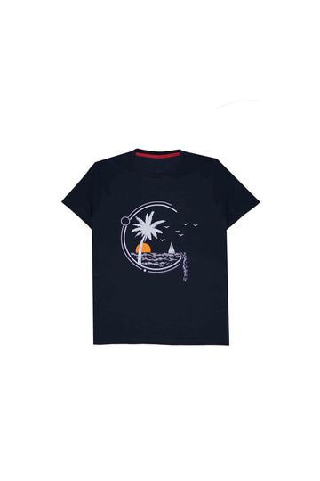 Navy Printed T-Shirt For Boys