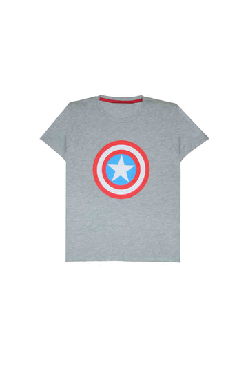 Grey Captain America Slogan T-Shirt For Boys