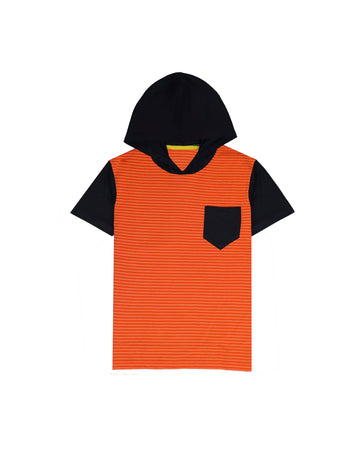 Orange Black Cap  Slogan T-Shirt For Boys