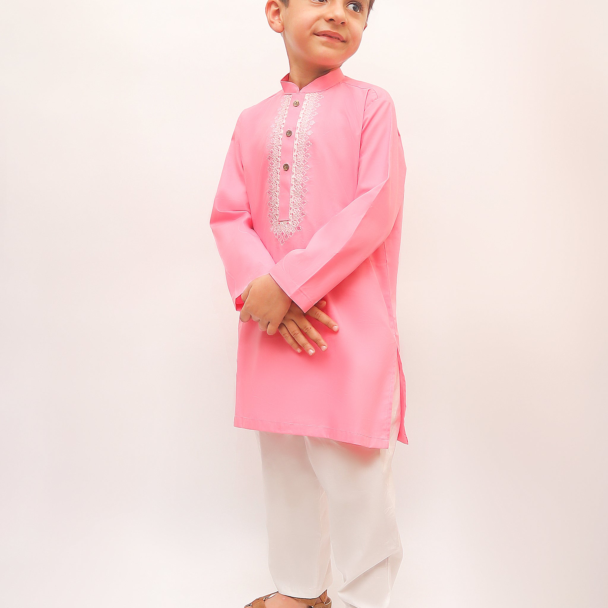 Premium Quality Pink Embroidered Kurta Trouser For Boys