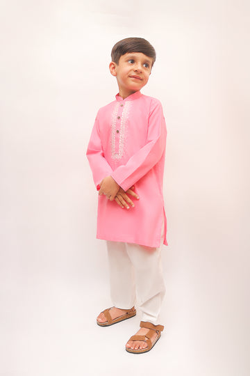 Premium Quality Pink Embroidered Kurta Trouser For Boys