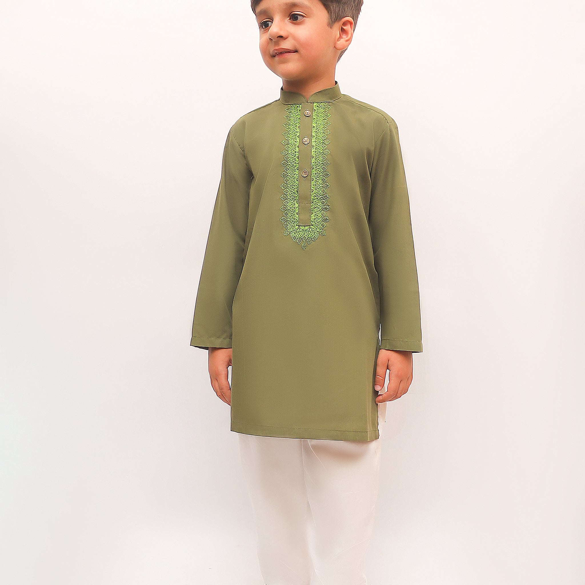 Premium Quality Green Embroidered Kurta Trouser For Boys