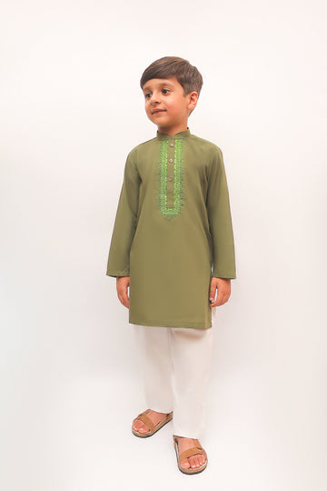 Premium Quality Green Embroidered Kurta Trouser For Boys