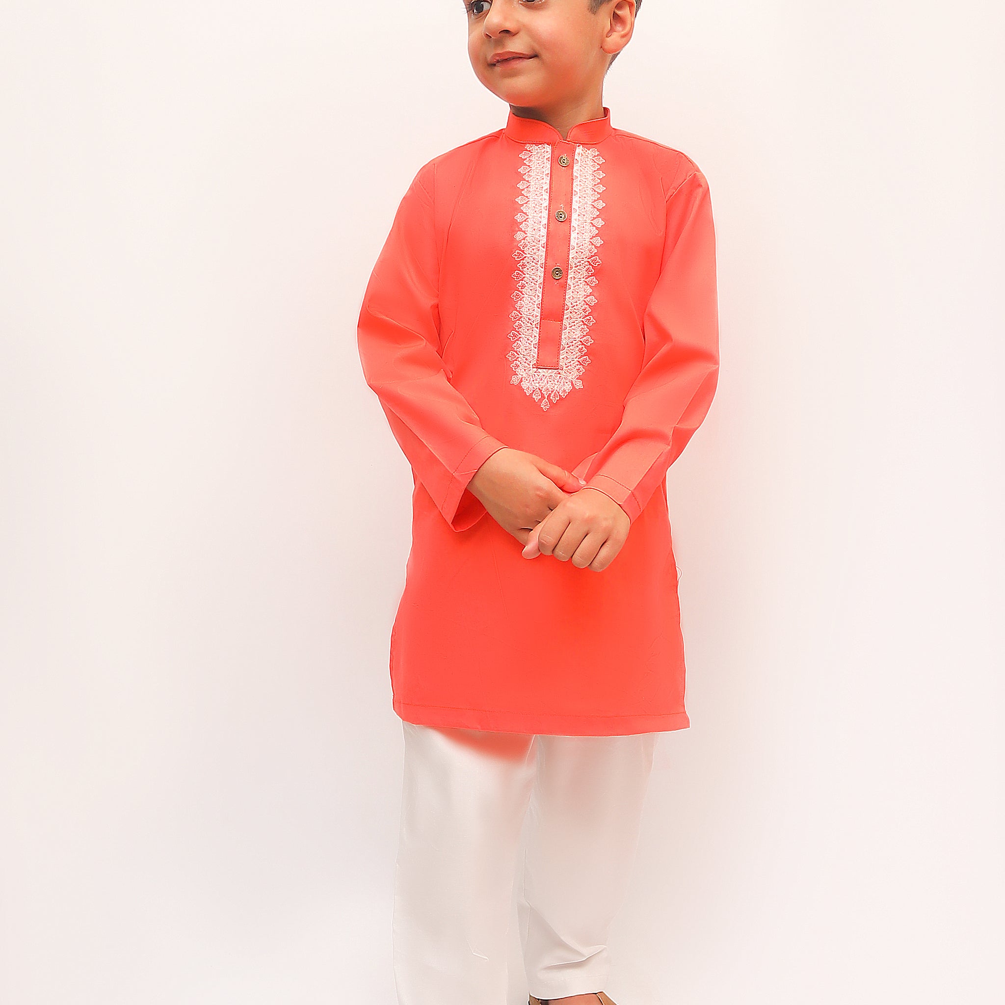 Premium Quality Peach Embroidered Kurta Trouser For Boys