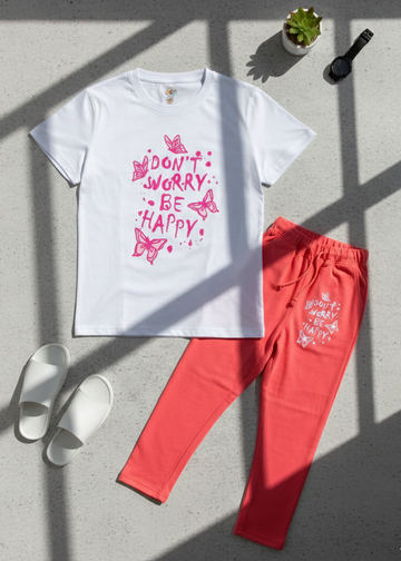 White Pink Butterfly Track-Suit For Girls