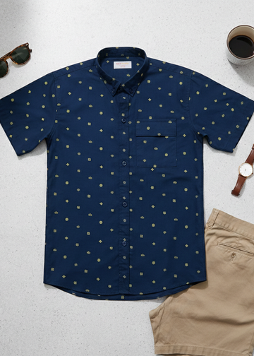 ROYAL BLUE COTTON, PRINTED CASUAL SHIRT FOR BOYS 🎈🎈