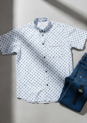 ROYAL WHITE COTTON, PRINTED CASUAL SHIRT FOR BOYS 🎈🎈