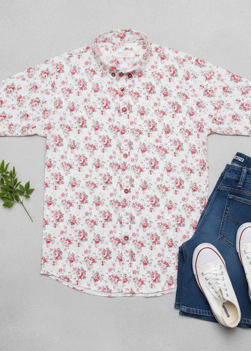 WHITE COTTON, PRINTED CASUAL SHIRT FOR BOYS 🎈🎈