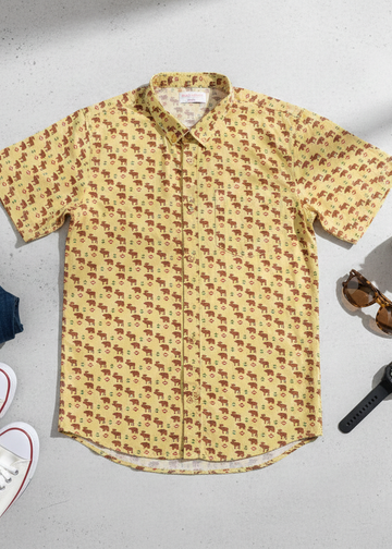BROWN CAMEL COTTON, PRINTED CASUAL SHIRT FOR BOYS 🎈🎈