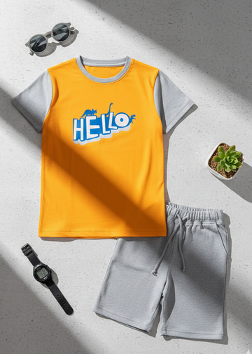 Grey Orange Hello Track-Suit For Boys
