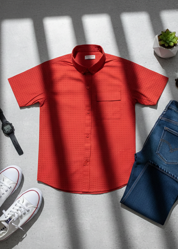RED ORANGE COTTON, PRINTED CASUAL SHIRT FOR BOYS 🎈🎈