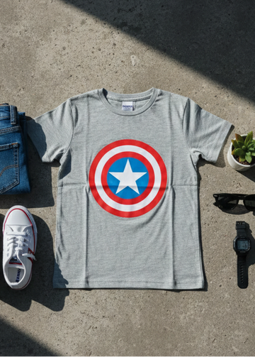 Grey Captain America Slogan T-Shirt For Boys
