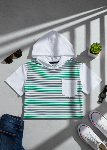 White Green Cap  Slogan T-Shirt For Boys