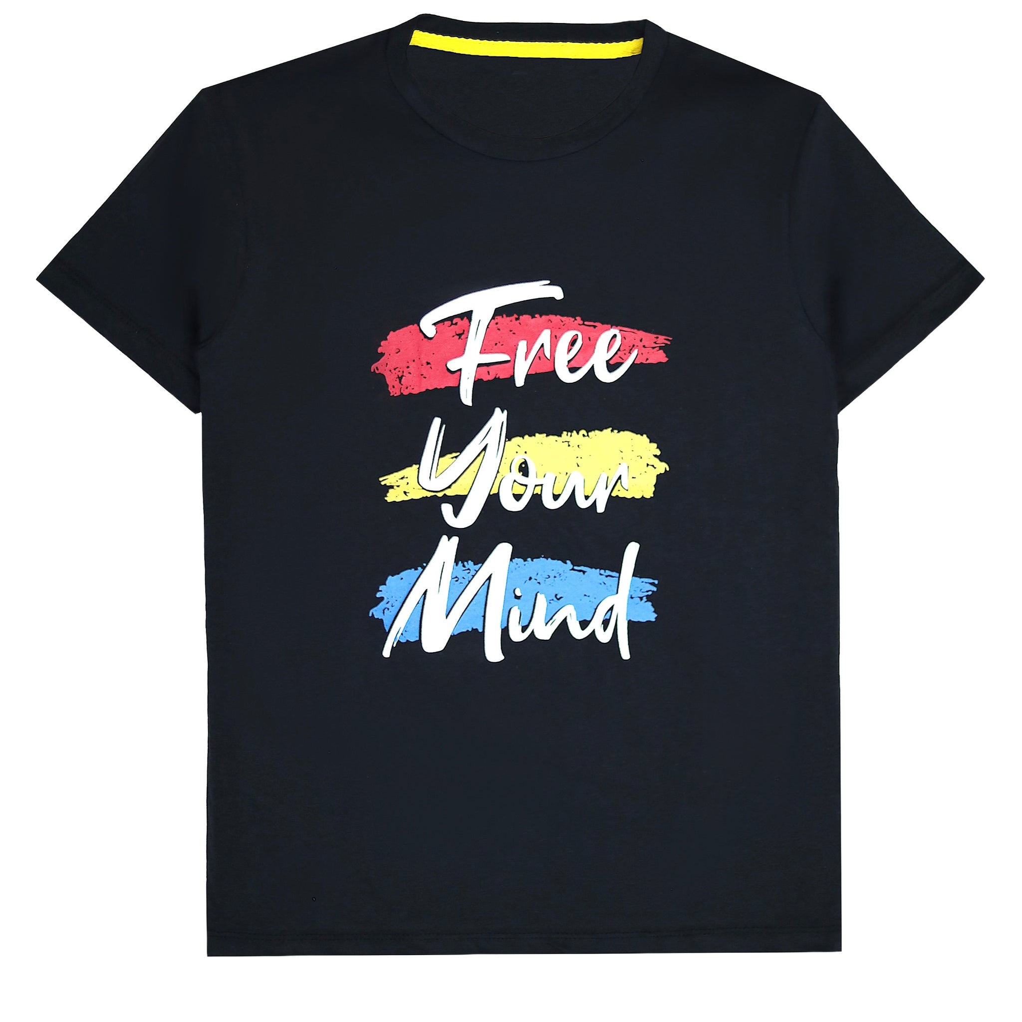 Black "Free Your Mind" Slogan T-Shirt For Boys
