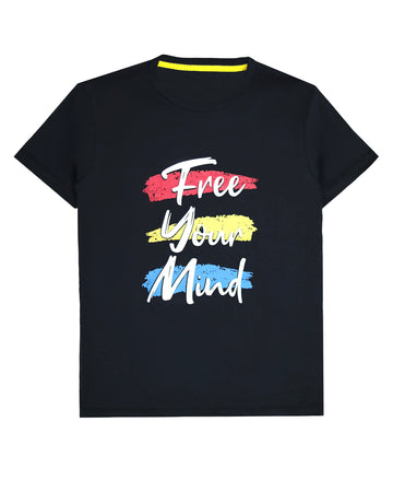 Black "Free Your Mind" Slogan T-Shirt For Boys